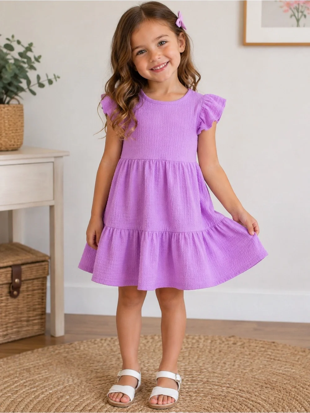 Old Navy Girls' Lavender Ruffle Sleeve Tiered Dress